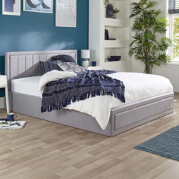 Aspire Castleton King Size Grey Linen Ottoman Bed with Quilted Headboard