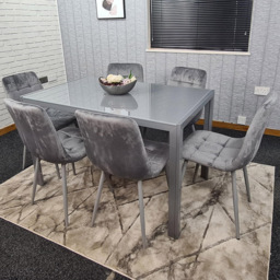 Kosy Koala 6 Seater Glass and Velvet Rectangular Dining Set Grey