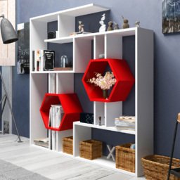 Decorotika Tamara Geometric Honeycomb White and Red Bookshelf