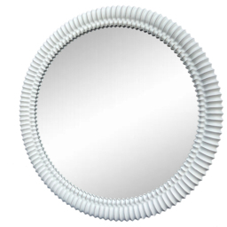 Carved Wooden Round Mirror White - thumbnail 3