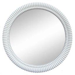 Carved Wooden Round Mirror White