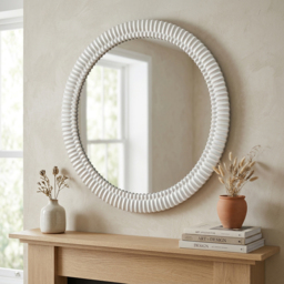 Carved Wooden Round Mirror White - thumbnail 2