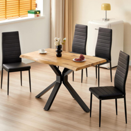 Kosy Koala 4 Seater Wood and Faux Leather Rectangular Dining Set Black