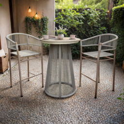SOLACE+CO Hana and Lita 2 Seater White PE Rattan Garden Bar Set - thumbnail 1