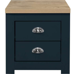 Highgate 2 Drawer Navy and Oak Bedside Table - thumbnail 3