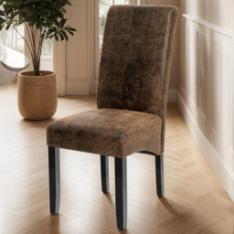 tectake Antique Brown Faux Leather High Backrest Dining Chair Set of 2
