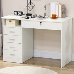 Portland White 5 Drawer Single Shelf Computer Desk