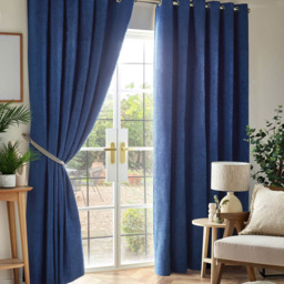 Alan Symonds Chenille Blackout Ring Top Eyelet Curtains Blue 117 x 183cm