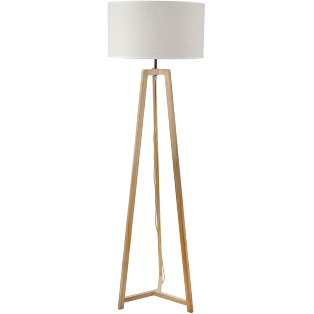 ValueLights Lottie White Edge Drum Shade Natural Wood Tripod LED Floor Lamp - image 1