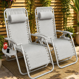 Neo Grey Zero Gravity Reclining Foldable Sun Lounger Set of 2