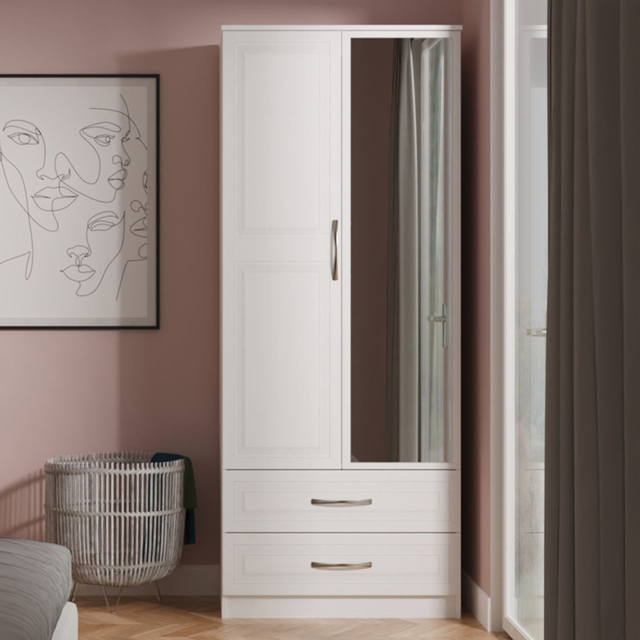 Crowndale Dorset 2 Door 2 Drawer Signature White Mirrored Wardrobe Ready Assembled - image 1