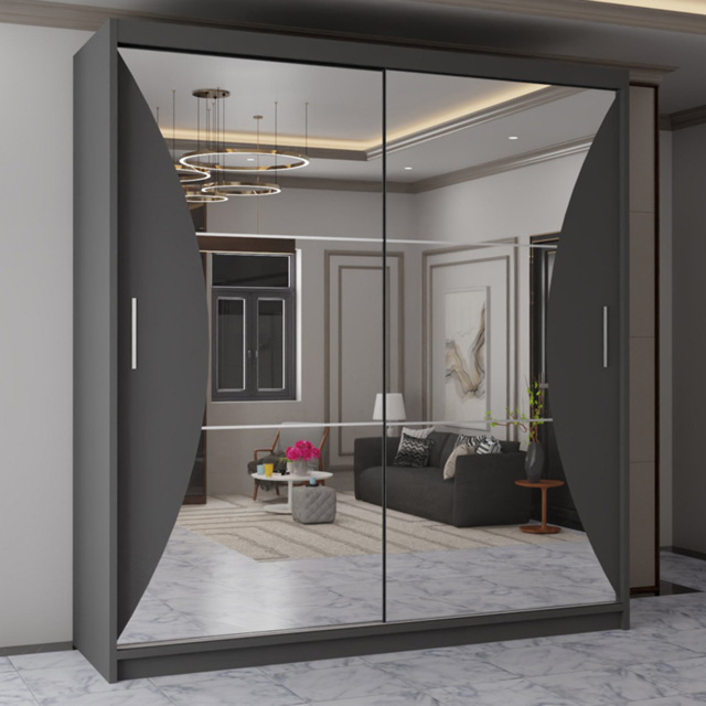 Sliding Wardrobes 4U California Grey 2 Door Wide Curved Mirrored Wardrobe - image 1