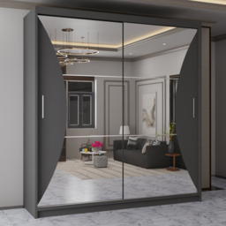 Sliding Wardrobes 4U California Grey 2 Door Wide Curved Mirrored Wardrobe - thumbnail 1