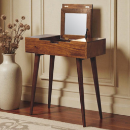 Artisan Furniture Chestnut Mango Wood Mini Foldable Mirror Vanity Dressing Table