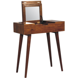 Artisan Furniture Chestnut Mango Wood Mini Foldable Mirror Vanity Dressing Table - thumbnail 4
