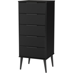 Crowndale Hong Kong 5 Drawer Matt Black Tall Bedside Cabinet Ready Assembled - thumbnail 4