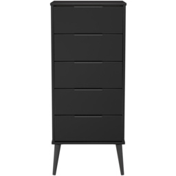 Crowndale Hong Kong 5 Drawer Matt Black Tall Bedside Cabinet Ready Assembled - thumbnail 2