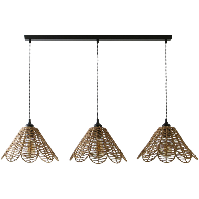 ValueLights Vine Flower Matte Black and Natural Rattan 3 Drop Bar Ceiling Pendant Light - image 1