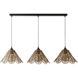 ValueLights Vine Flower Matte Black and Natural Rattan 3 Drop Bar Ceiling Pendant Light - thumbnail 1