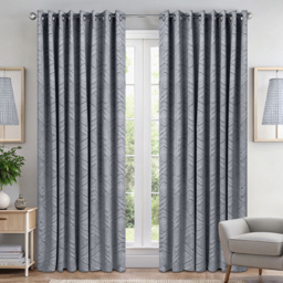 Alan Symonds Geometric Aztec Print Blackout Ring Top Eyelet Curtains Silver 168 x 183cm
