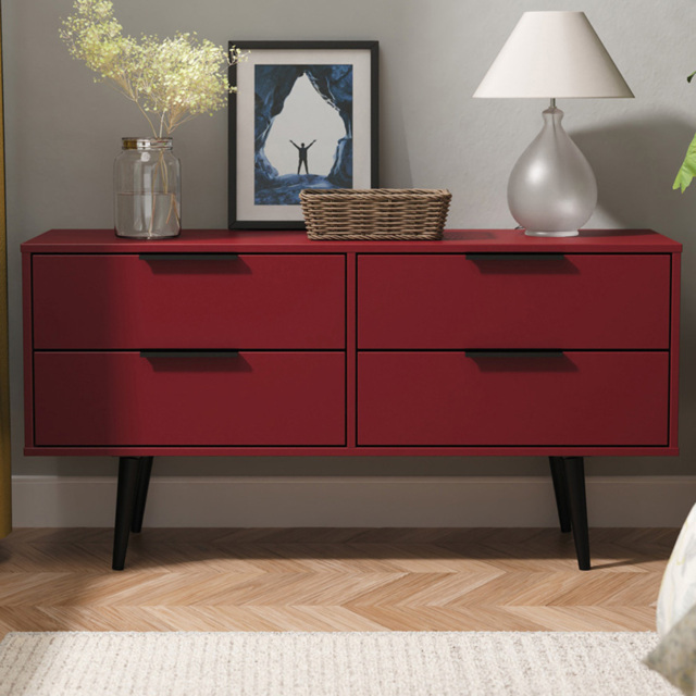 Crowndale Hong Kong 4 Drawer Matt Red and Black Bed Box Ready Assembled - image 1