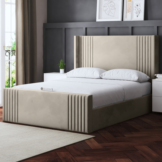DS Living Elara Single Cream Winged Panel Bed Frame with Headboard - image 1