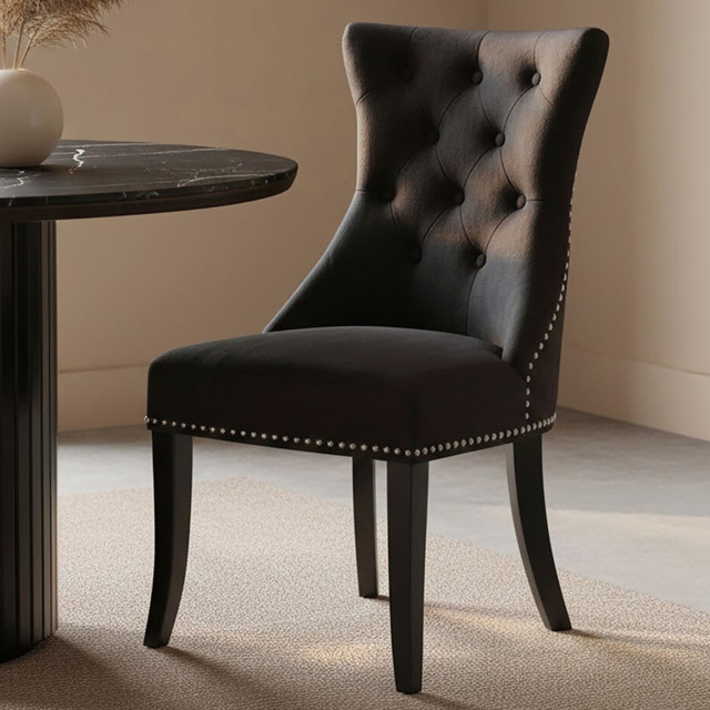 Premier Housewares Regents Park Cotton Velvet Black Dining Chair - image 1