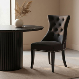 Premier Housewares Regents Park Cotton Velvet Black Dining Chair - thumbnail 2