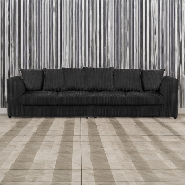 Luxor 4 Seater Black Jumbo Cord Long Sofa with Scatter Back - image 1