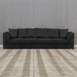 Luxor 4 Seater Black Jumbo Cord Long Sofa with Scatter Back - thumbnail 1