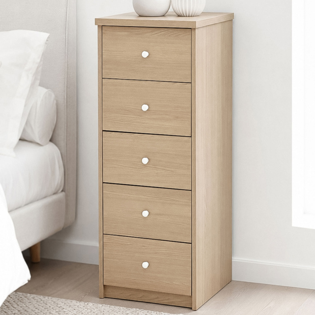 Core Products Freya Smoked Oak Foil Finish 5 Drawer Narrow Chest of Drawers - image 1