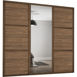 Spacepro Shaker 3 Door Walnut Frame Sliding Wardrobe Kit with 2 Panel and Single Mirror 2136mm