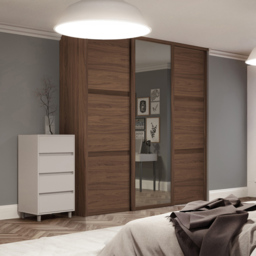 Spacepro Shaker 3 Door Walnut Frame Sliding Wardrobe Kit with 2 Panel and Single Mirror 2136mm - thumbnail 2