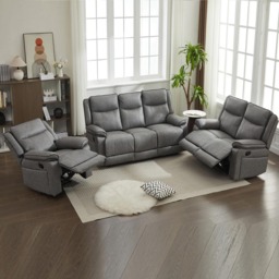 Furniture One Grey 6 Seater Manual Sectional Recliner Couches Sofa Set
