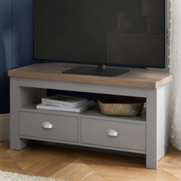 Highgate 2 Drawer Grey and Oak Corner TV Unit - thumbnail 1
