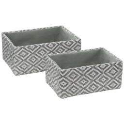 JVL Argyle Grey Rectangular Paper Storage Baskets 2 Pack - thumbnail 1