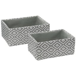 JVL Argyle Grey Rectangular Paper Storage Baskets 2 Pack
