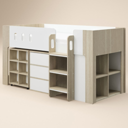 Flair Willow White and Oak Mid Sleeper Bed with Desk and Storage - thumbnail 2