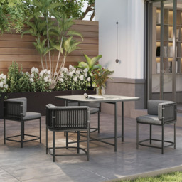 Outsunny Charcoal Grey 4 Seater Rattan Dining Table Set with Cushions - thumbnail 4