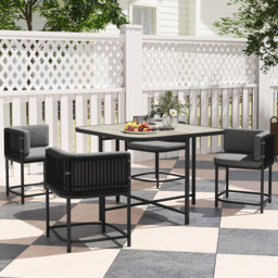 Outsunny Charcoal Grey 4 Seater Rattan Dining Table Set with Cushions