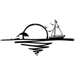 Decortie Sunrise and Sailing Boat Textured Black Large Metal Wall Art