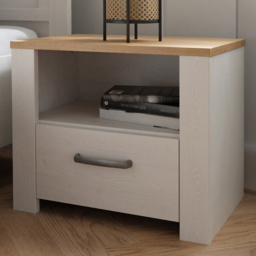 Florence Bohol Single Drawer White and Riviera Oak Bedside Table - thumbnail 1