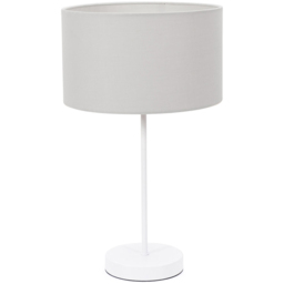 ValueLights Charlie White Table Lamp with Grey Drum Shade and Bulb