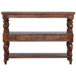 Artisan Furniture Brown 2 Drawer 2 Shelf Solid Wood Turned-Leg Console Table - thumbnail 2