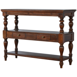 Artisan Furniture Brown 2 Drawer 2 Shelf Solid Wood Turned-Leg Console Table - thumbnail 4