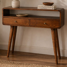 Artisan Furniture Chestnut 2 Drawer Single Shelf Mango Wood Curved Console Table