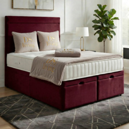 DS Living Majesty Maroon Super King Size Plush Velvet Ottoman Bed - thumbnail 1
