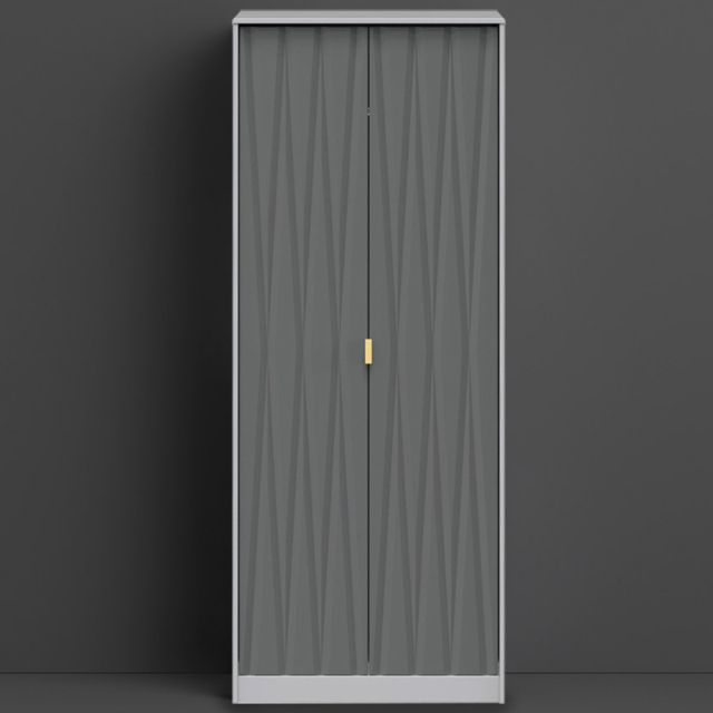 Crowndale Diamond Ready Assembled 2 Door Matt Shadow and Grey Tall Double Wardrobe - image 1
