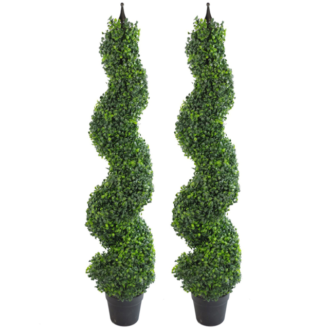 Botanik Spiral Topiary Boxwood Artificial Tree in Pot with Metal Top 120cm 2 Pack - image 1