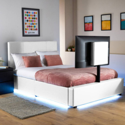 XR Living Ava White Double PU Upholstered TV Bed with Underbed Lights - thumbnail 1